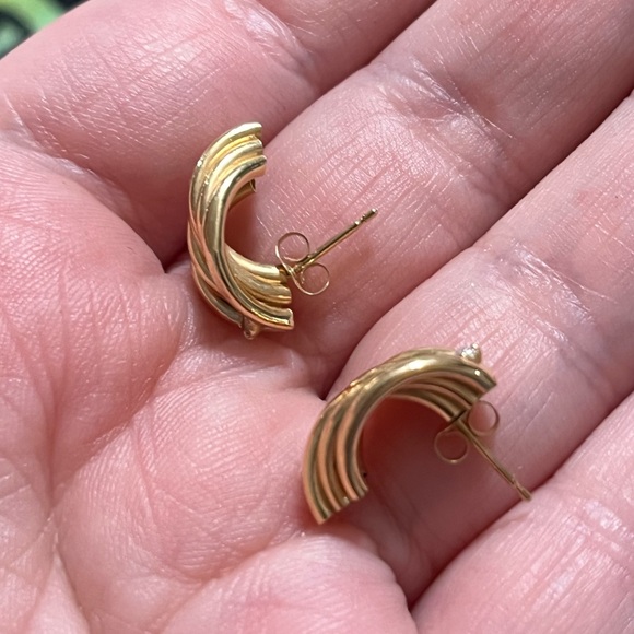 VTG Art Deco Style Faux Diamond Organ Pipe Gold Tone Metal Stud Earrings - Picture 4 of 4